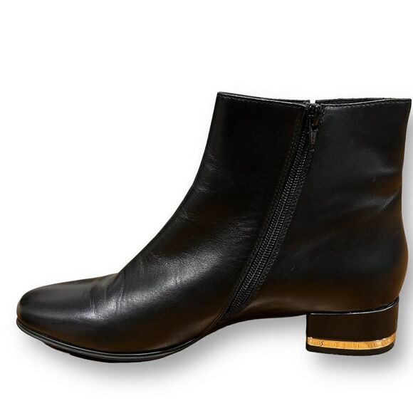 Vaneli Black Leather Ankle Boots with Gold Heel and Side Detail - Picture 3 of 9